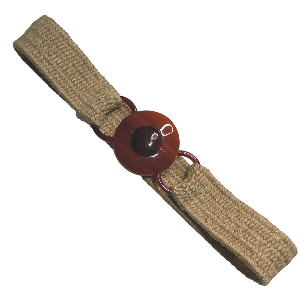 Vintage Stretchy Belt Women Small Tan Brown Celluloid Buckle Retro